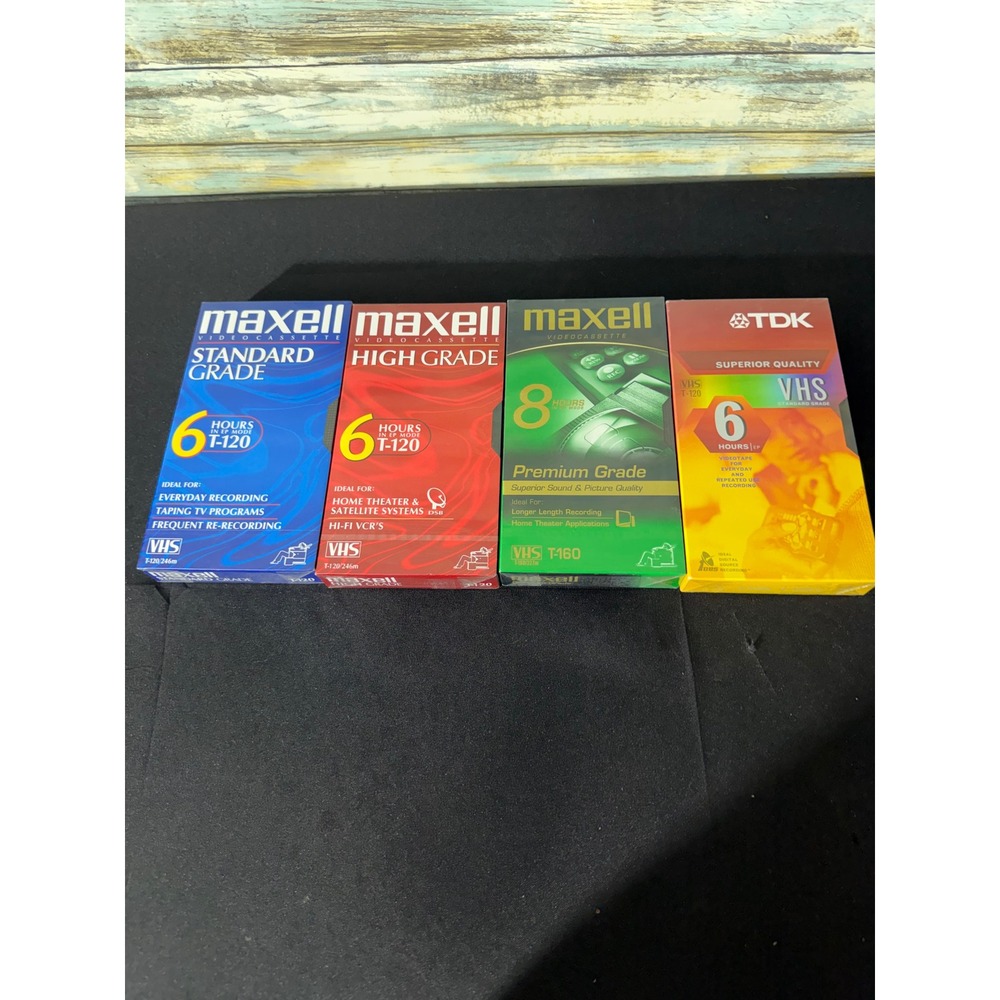 Maxell TDK VHS Blank Tapes 4pk Multicolor NEW Sealed T-120 T-160 Premium Grade